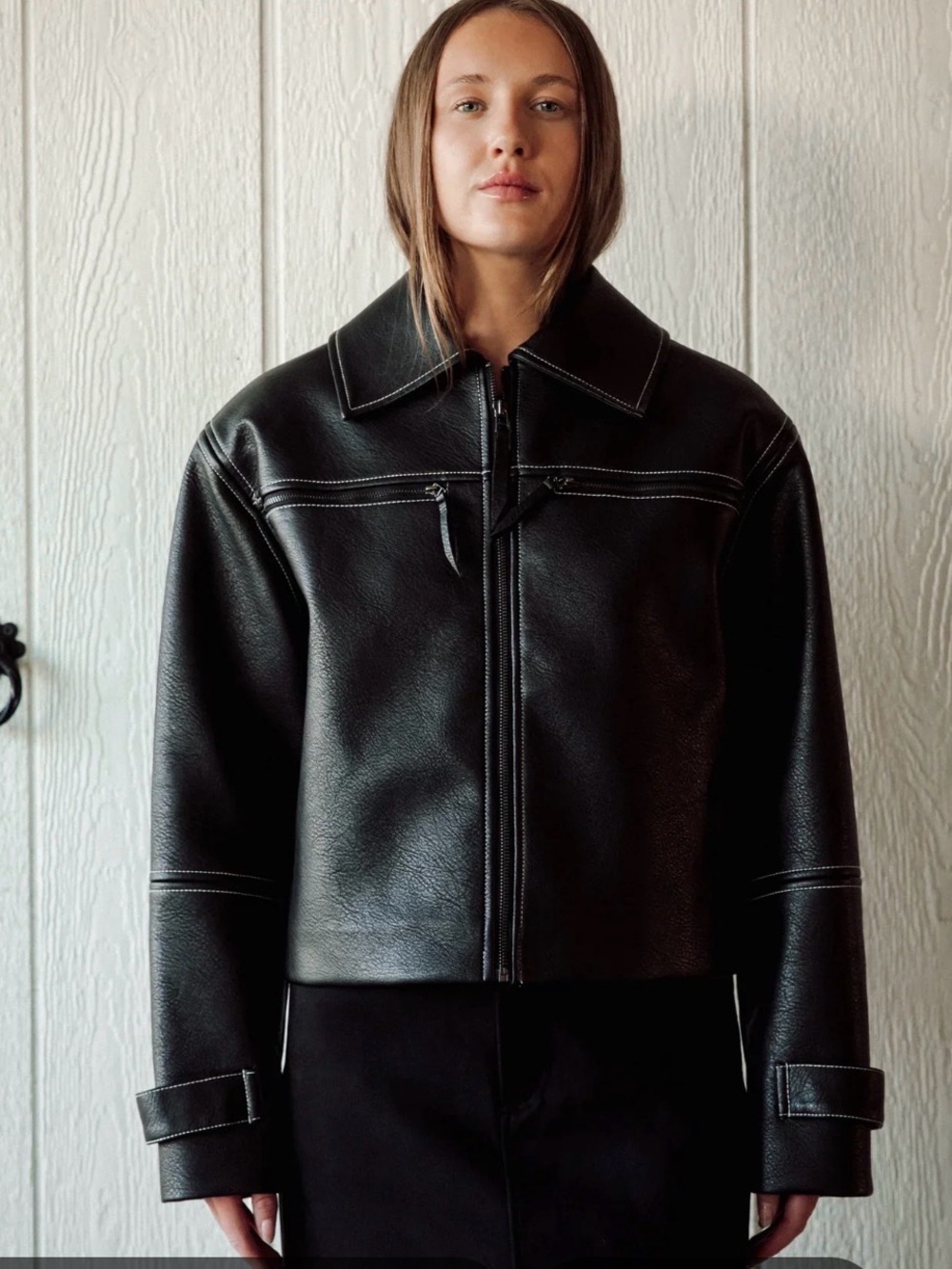Brunette The Label Motorbike VeganLeather Zip Jacket